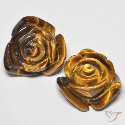 Gemas de Ojo de Tigre Marrón dorado natural de 24.80 ct, Corte Flor, Opaco
