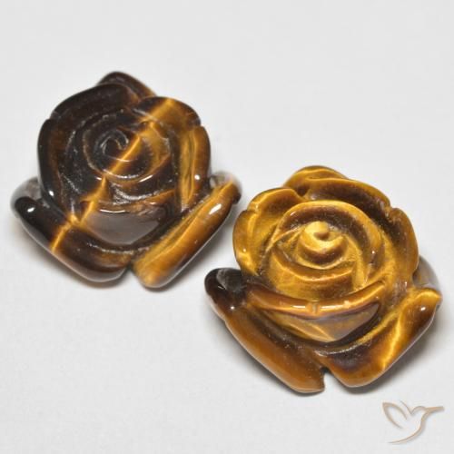 Gemas de Ojo de Tigre Marrón dorado natural de 24.80 ct, Corte Flor, Opaco