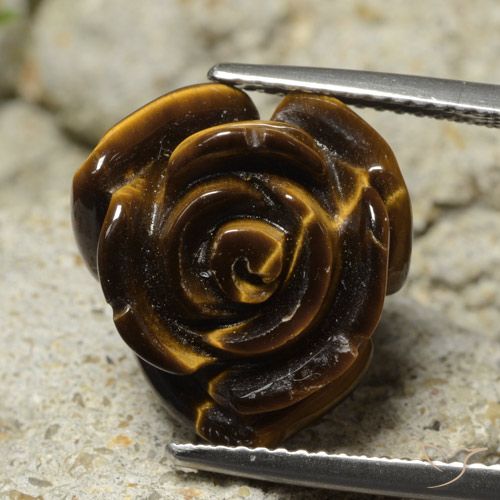 11.12ct Natural Marrón medio Ojo de Tigre, Corte Flor, Opaco