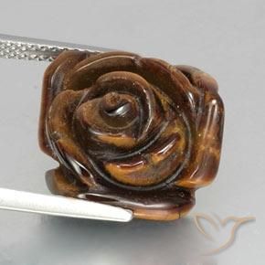 Tiger's eye marrón natural de 12,89 ct, corte flor, opaco