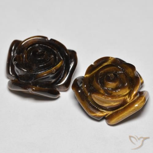 Gemas de tiger's eye marrón natural de 25,60 ct, corte flor, opaco