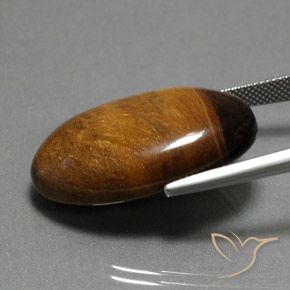 Ojo de Tigre Marrón canela intenso natural de 34.98 ct, Ovalada, Opaco
