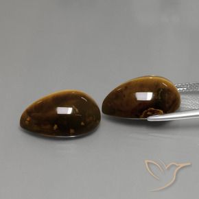 Gemas de Ojo de Tigre Marrón ocre natural de 22.97 ct, En forma de pera, Opaco
