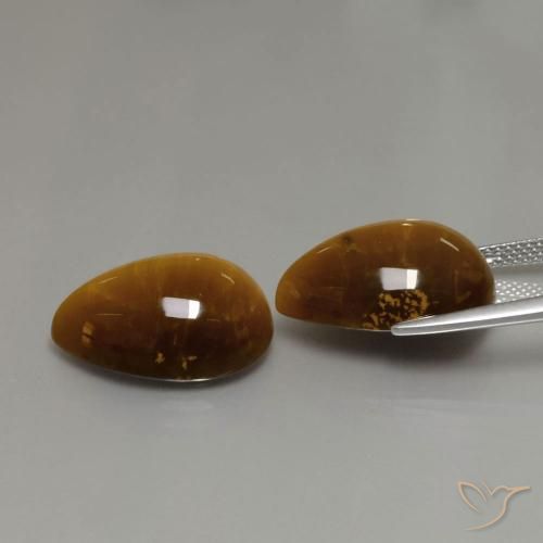Gemas de Ojo de Tigre Marrón dorado natural de 22.63 ct, En forma de pera, Opaco