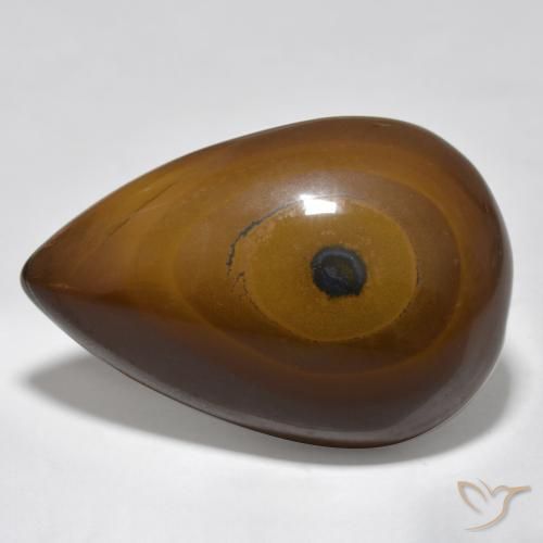 Ojo de Tigre Marrón medio natural de 44.39 ct, En forma de pera, Opaco