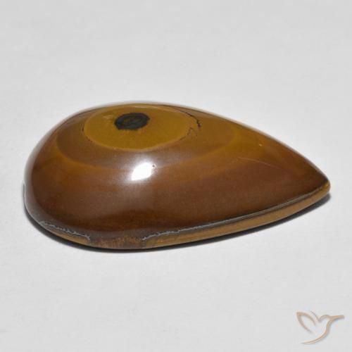 Ojo de Tigre Marrón medio natural de 44.39 ct, En forma de pera, Opaco