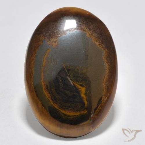 24.04ct Natural Marrón oscuro medio Ojo de Tigre, Ovalada, Opaco