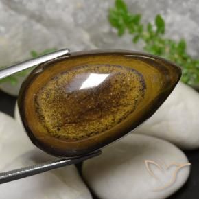 Ojo de Tigre Marrón ocre natural de 59.01 ct, En forma de pera, Opaco