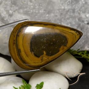 Ojo de Tigre Marrón oscuro medio natural de 52.90 ct, En forma de pera, Opaco