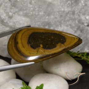Ojo de Tigre Marrón oscuro medio natural de 52.90 ct, En forma de pera, Opaco