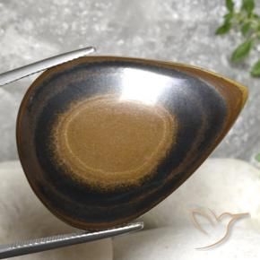 Ojo de Tigre Marrón ocre natural de 45.66 ct, En forma de pera, Opaco