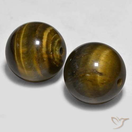 Gemas de Ojo de Tigre Marrón dorado natural de 24.43 ct, Esfera / Bola, Opaco