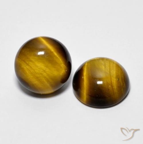 Gemas de Ojo de Tigre Marrón dorado natural de 7.78 ct, Redondo, Opaco