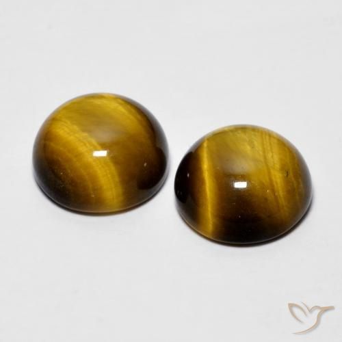 Gemas de Ojo de Tigre Marrón dorado natural de 7.78 ct, Redondo, Opaco