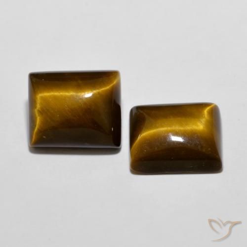 Gemas de Ojo de Tigre Marrón amarillento natural de 12.53 ct, Corte Baguette, Opaco