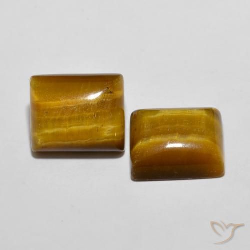 Gemas de Ojo de Tigre Marrón amarillento natural de 12.38 ct, Corte Baguette, Opaco