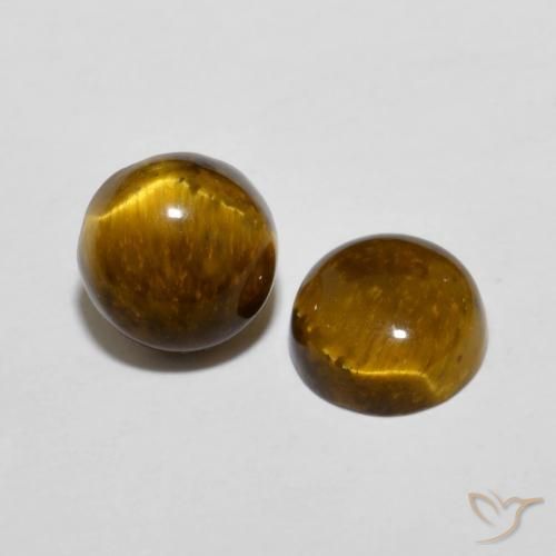 Gemas de Ojo de Tigre Marrón dorado natural de 3.89 ct, Redondo, Opaco