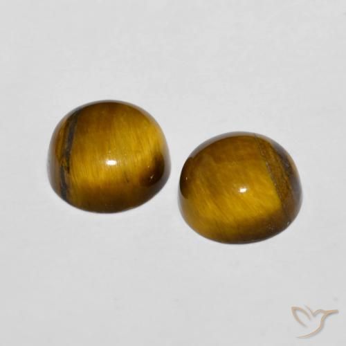Gemas de Ojo de Tigre Marrón amarillento natural de 3.99 ct, Redondo, Opaco
