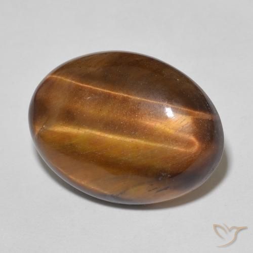 Ojo de Tigre Marrón dorado natural de 9.66 ct, Ovalada, Opaco
