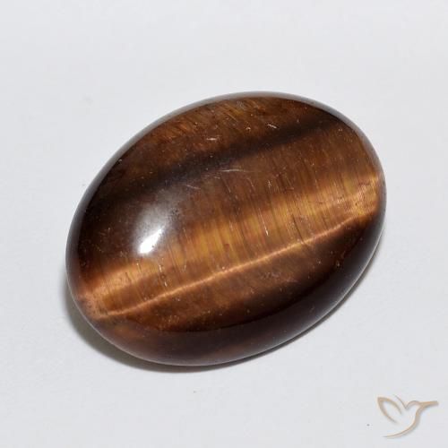 Ojo de Tigre Marrón canela intenso natural de 8.89 ct, Ovalada, Opaco