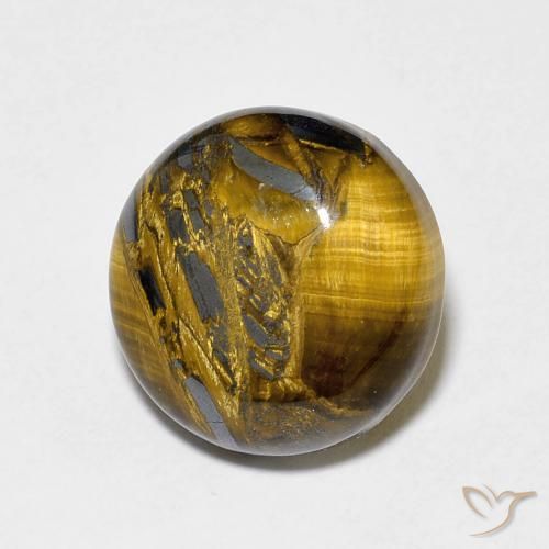Ojo de Tigre Marrón amarillento natural de 7.30 ct, Redondo, Opaco