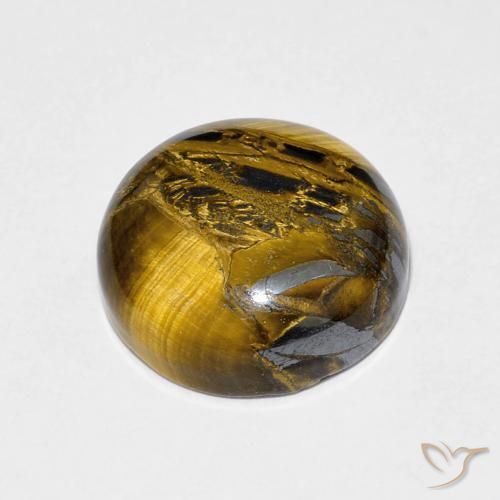 Ojo de Tigre Marrón amarillento natural de 7.30 ct, Redondo, Opaco