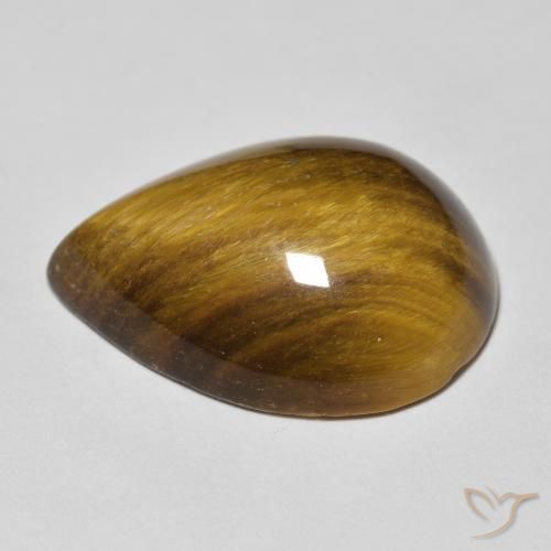 Ojo de Tigre Marrón amarillento natural de 13.46 ct, En forma de pera, Opaco