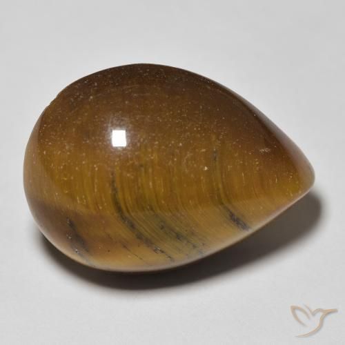 Ojo de Tigre Marrón dorado natural de 13.68 ct, En forma de pera, Opaco