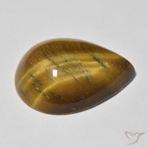 Ojo de Tigre Marrón dorado natural de 13.68 ct, En forma de pera, Opaco