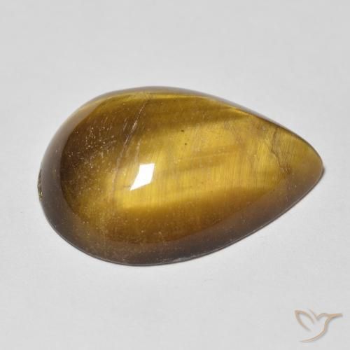 Ojo de Tigre Marrón amarillento natural de 13.04 ct, En forma de pera, Opaco
