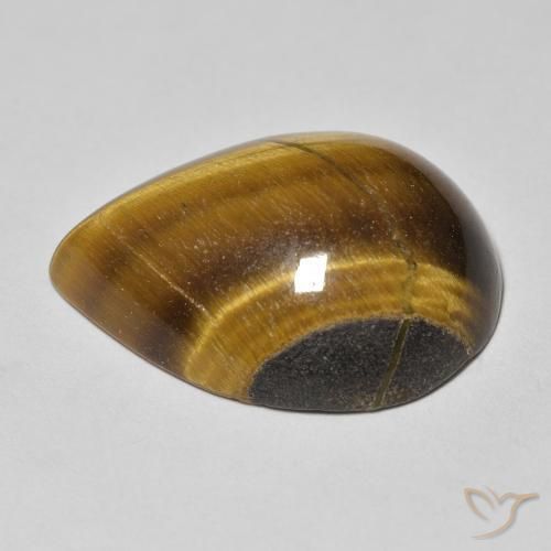 Ojo de Tigre Marrón medio natural de 14.11 ct, En forma de pera, Opaco