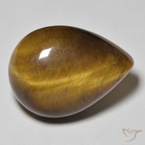Ojo de Tigre Marrón amarillento natural de 15.78 ct, En forma de pera, Opaco