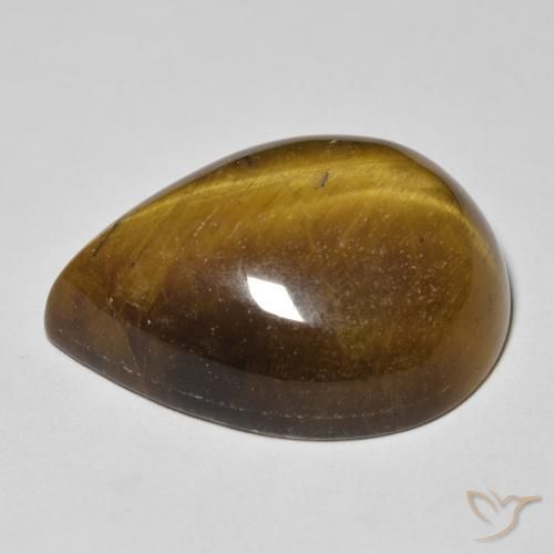 Ojo de Tigre Marrón amarillento natural de 15.78 ct, En forma de pera, Opaco