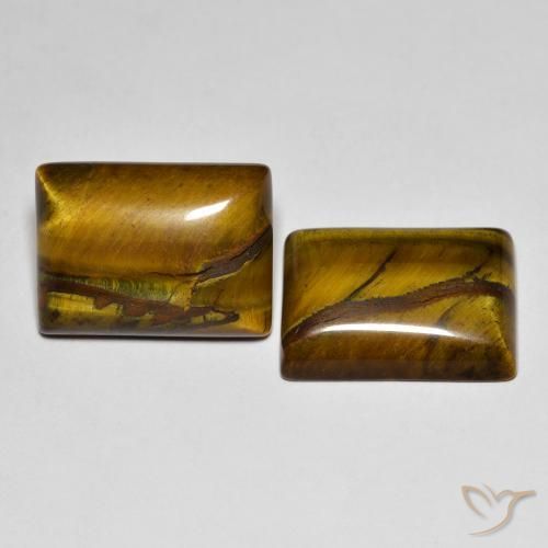 Gemas de Ojo de Tigre Marrón cálido natural de 18.41 ct, Corte Baguette, Opaco