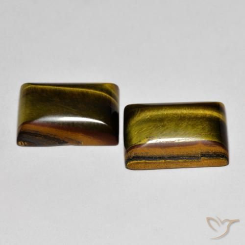 Gemas de Ojo de Tigre Marrón dorado natural de 13.55 ct, Corte Baguette, Opaco