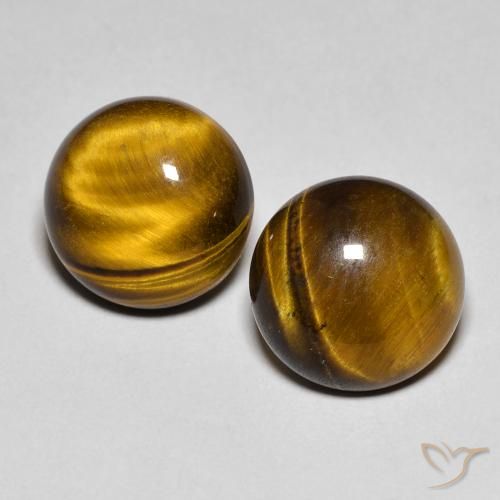 Gemas de Ojo de Tigre Marrón cálido natural de 7.56 ct, Corte Redondo, Opaco