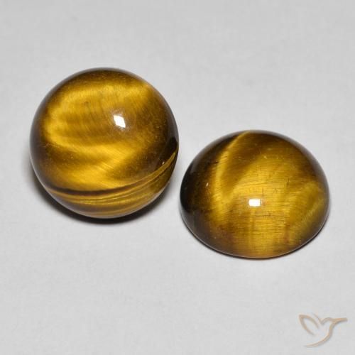 Gemas de Ojo de Tigre Marrón cálido natural de 7.56 ct, Corte Redondo, Opaco