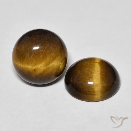Gemas de Ojo de Tigre Marrón medio natural de 7.41 ct, Redondo, Opaco