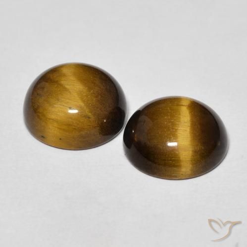 Gemas de Ojo de Tigre Marrón medio natural de 7.41 ct, Redondo, Opaco
