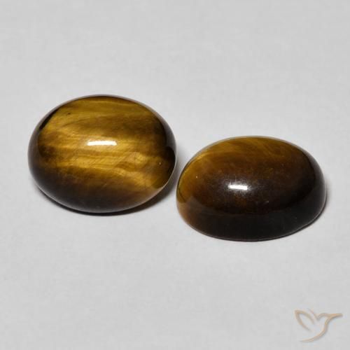 Gemas de Ojo de Tigre Marrón dorado natural de 6.34 ct, Ovalada, Opaco