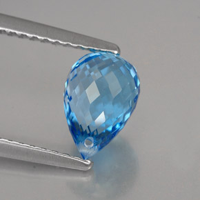Topacio azul natural de 2,10 ct, briolette, VVS
