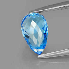 Topacio azul natural de 2,33 ct, briolette, VVS