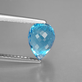 Topacio azul natural de 3,18 ct, briolette, VVS