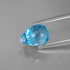Topacio azul natural de 3,18 ct, briolette, VVS