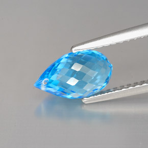 Topacio azul natural de 2,51 ct, briolette, VVS