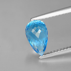 Topacio azul natural de 2,43 ct, briolette, VVS