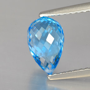 Topacio azul natural de 2,16 ct, briolette, VVS