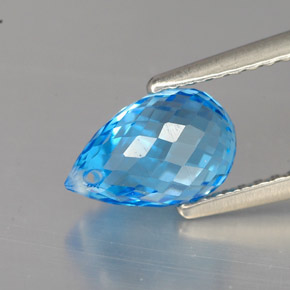 Topacio azul natural de 2,16 ct, briolette, VVS