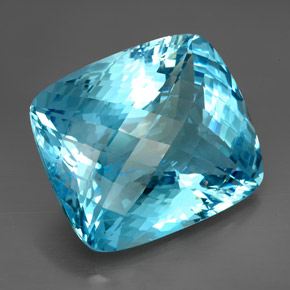 Topacio azul natural de 206,00 ct, corte cojín, IF