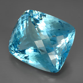 Topacio azul natural de 206,00 ct, corte cojín, IF